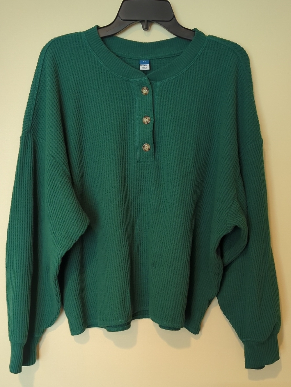 Old Navy Teal Waffle Knit Henley Top